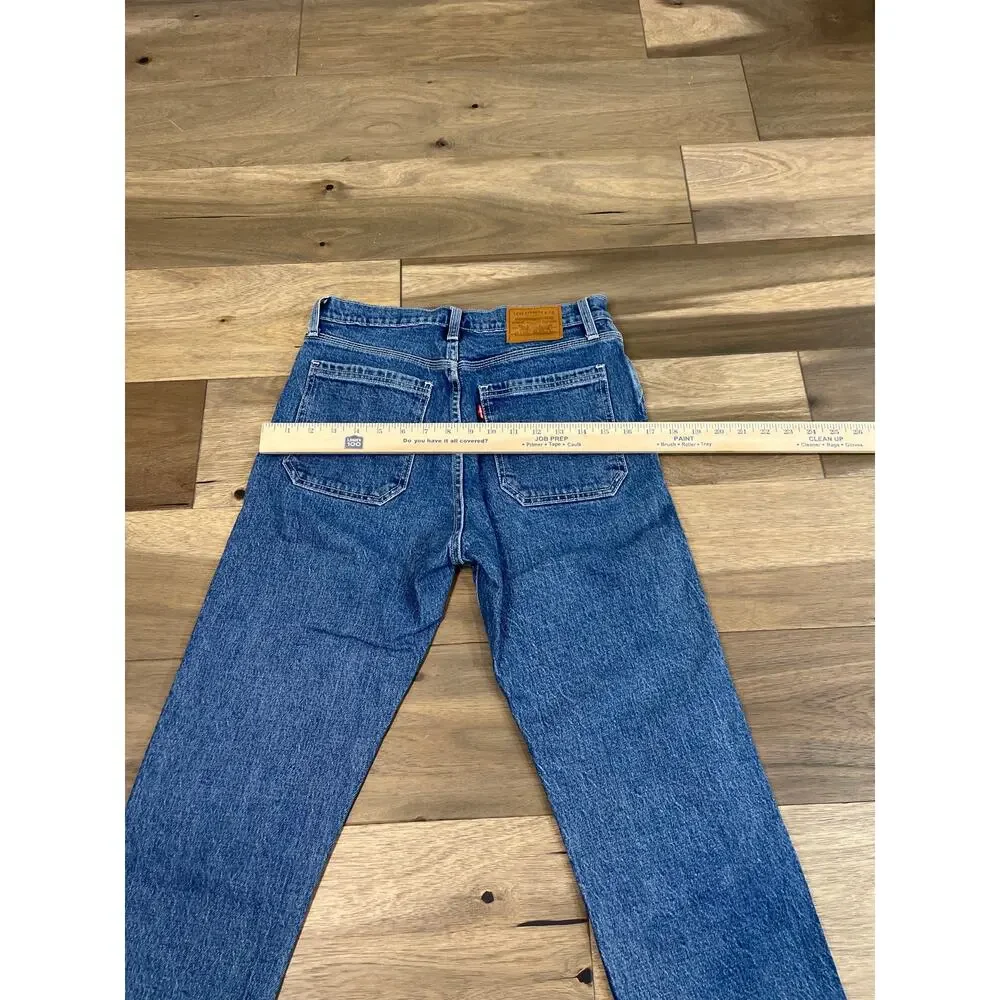 Levi’s Premium Wedgie Straight Cropped High Rise Button Fly Raw Hem Cotton Denim